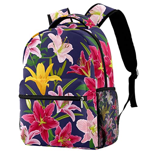 Sac à dos voyage fleurs de lys bicolore rose jaune avec porte-gourde