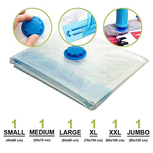 Image of ABOUT SPACE 6 Pcs Vacuum Bags for Travel with Pump-Reusable Packing Vacuum Storage Bags for Cloth with Ziplock,Space Saver Bags /Sealer Bags for Home 40X60,50X70,60X80,70X100,80X100,80X120