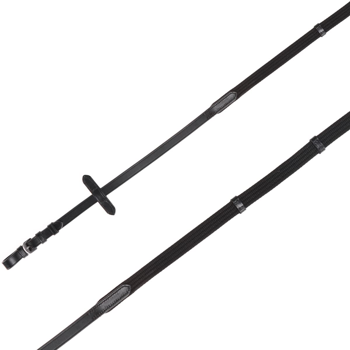 Cottage Craft Webbed Reins for Horses with Leather Stoppers - Horse Riding Equipment (Black, Pony)
