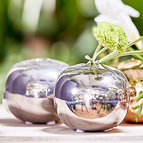 Chive - Set Of 6 Jojo Small 3" Sphere, Round Ceramic Flower Vase, Decorative Modern Floral Vase For Home Decor Living Room Centerpieces And Events, Cute Bud Vase (Silver) #TOP4