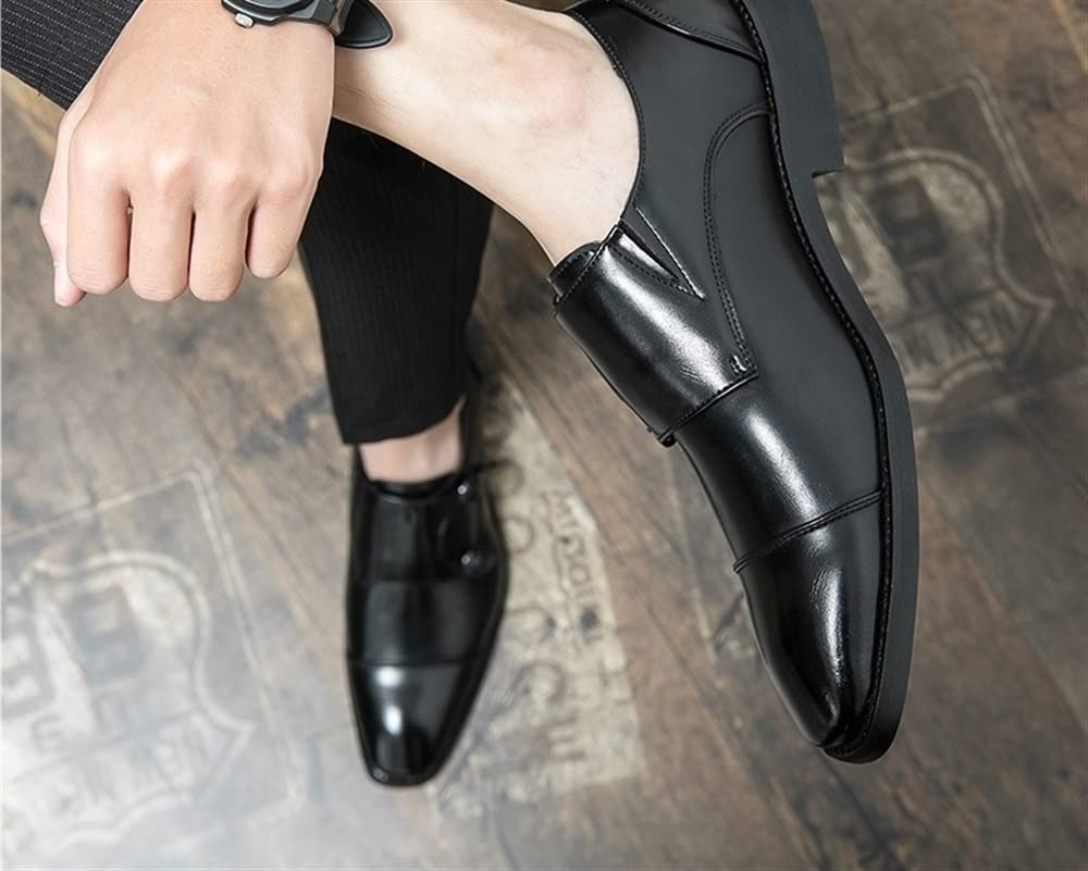 Oxford Formal Shoes for Men Slip On Double Monk Strap Burnished Toe Faux Leather Anti-Slip Resistant Non Slip Working Scarpe da Cerimonia