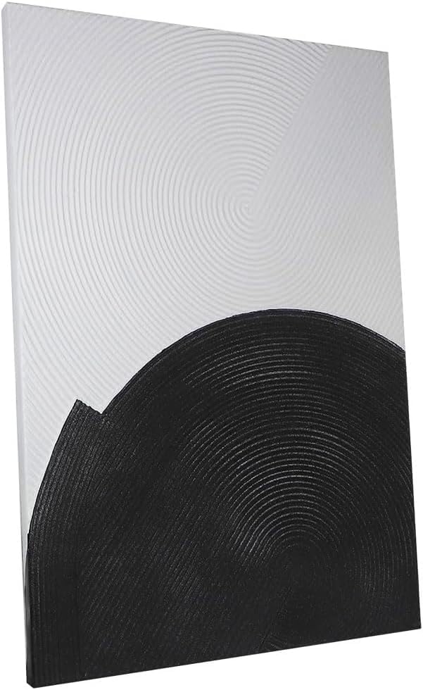 Zessonic Abstract Black and White Canvas Wall Art - 28x40inch, Framed Hand-Textured Geometric Artwork - Perfect for Stylish Living Room or Office Decor
