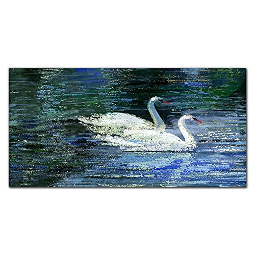 Tableau en verre acrylique 100x50cm lac et cygnes pour décoration murale