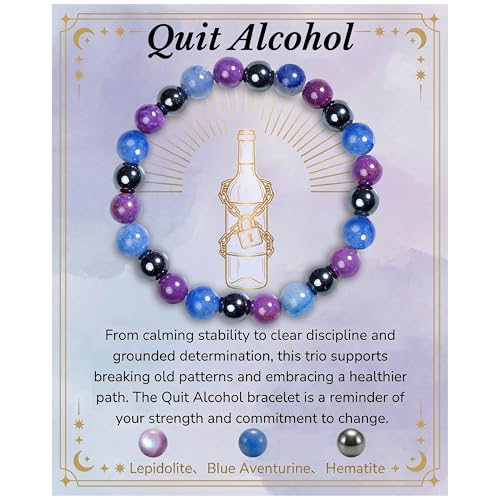 Bivei Quit Alcohol Bracelet Strength Crystal Healing Bracelet 8MM with Lepidolite & Blue Aventurine & Hematite - Spiritual Stretch Beaded Jewelry for Women Men Gift