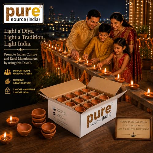 Image of Pure Source India Natural Clay Traditional Diwali Ke Diye | Earthen Clay Diya | Mitti Ka Diva | Diyas for Pooja (12pcs)