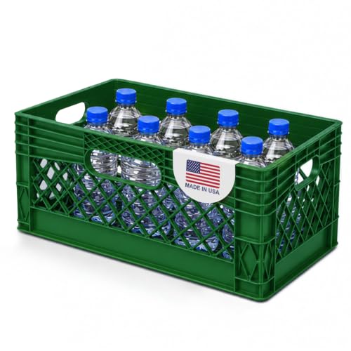 EconoHome Milk Crate - Stackable Storage Crate with Built-In Handles - Heavy Duty Plastic Material - Ventilated Organizer Bin for Garage, Pantry, Classroom, Office & Moving - Green, 19x13x11, 1-Pack