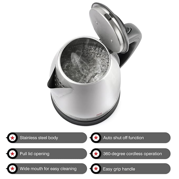 Image of CELLO Quick Boil Electric Kettle 1.5 Liters, 1350 Watts | Premium Stainless Steel, Double Wall Vacuum Insulated, 360 Degree Cordless Operation, Light Indicator | Electric Kettle For Boiling Hot Water