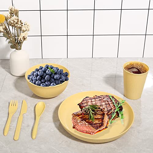 Wheat Straw Dinnerware Sets -Dapipik 36 Piece Unbreakable Dinnerware Sets For 6, Wheat Straw Plates And Bowls Set, Lightweight Camping Plates Cups And Bowls Set.dishwasher Microwave Safe Dinnerware #TOP6