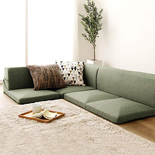 日本製 コーナーソファー フロアソファー 3点セット 高密度ウレタン 洗濯可 カバーリング リクライニング グレー タスク生地(布地 ファブリック)