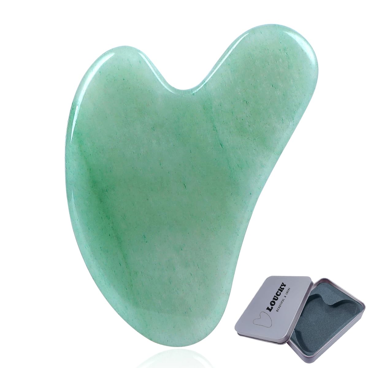 loucky Gua Sha Facial Tools, Natural Jade Gua Sha Tool for Facial Microcirculation/Removes Toxins/Prevents Wrinkles, for SPA Acupuncture Therapy Trigger Point Treatment, Lymphatic Drainage Tool green