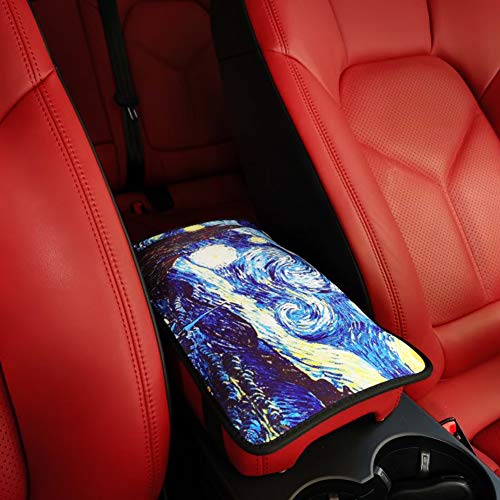 LIZIMANDU 2 Pack Vehicle Armrest Cover Pad, Universal Fit Soft Comfort Center Console Armrest Cushion for Car Women Car Accessories(2-Van Gogh)