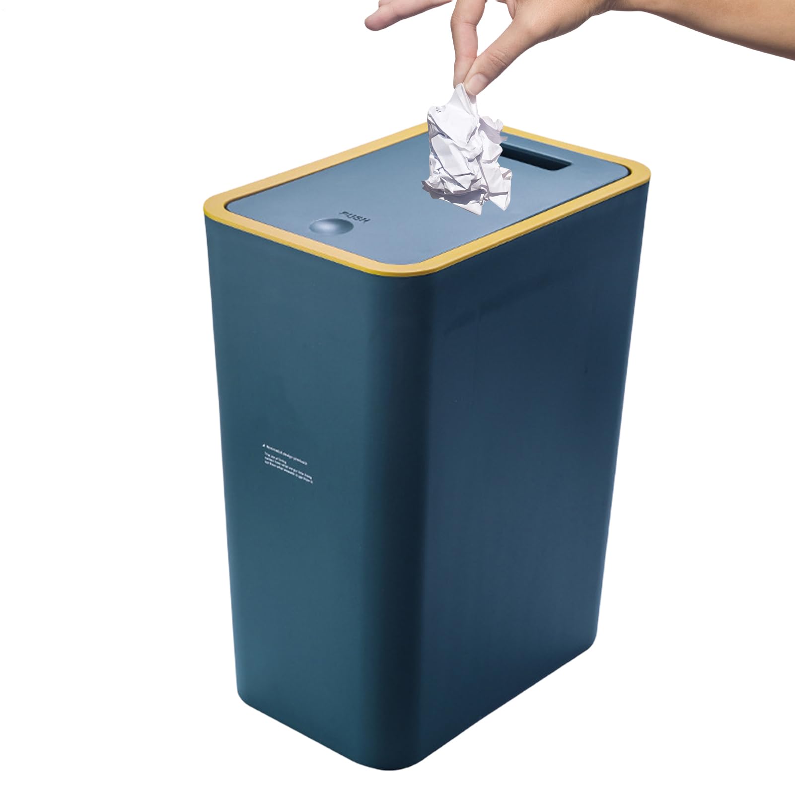 Trash Can With Press Top Lid - Garbage Bin Wastebasket | Slim Garbage Bin Wastebasket With Press Top, Wastebasket Press Type For Bathroom, Kitchen, Living Room And Narrow Spaces