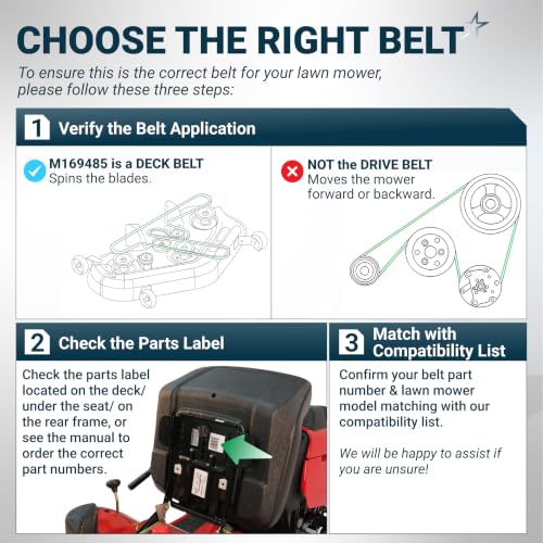 Image of [Upgraded Grip120] BlueStars M169485 Mower Primary Deck Belt | 5 /8 inch x 74.8 inch | Aramid Cord Primary Deck Belt for John Deere X330 X350 X354 X370 X380 X390 X394, X570 X580 X584 X590 Lawn Tractors /Mowers