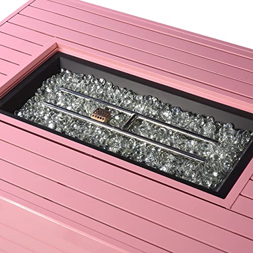 Image of Oakland Living Rectangular 48 in. x 36 in. Aluminum Propane Fire Pit Table, Glass Beads, Two Covers, Lid, 57,000 BTUs in Pink Finish