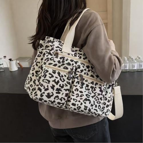 Image of YDF Corduroy Tote Bag for Women Crossbody Purse with Zipper, Aesthetic Multi Pocket Work School Bag, Gifts for Mom Teacher