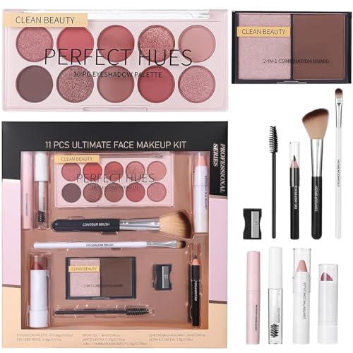 All in One Makeup Kit, Make Up Kit for Women Full Set 11pcs, Makeup Set & Essential Cosmetic Bundle With Eyeshadow Palette Mascara Blush Brow Pencil Lipstick, Make-up Sets for Daily Use