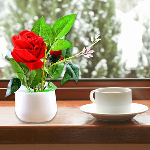 Image of Artificial Rose Flower Plant with Pot, for Home Office Or Gift
