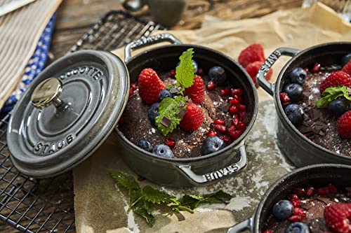 Image of Staub Cast Iron 0.5-qt Round Cocotte - Graphite Grey, Made in France