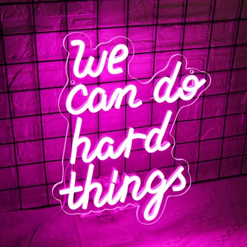 Image of We Can Do Hard Things Neon Sign for Wall Decor | Classroom, Girls Room Decor, Inspirational LED Light for Study, Library, Positive Wall Art, Gifts for Kids, Size 11.3*13.8in