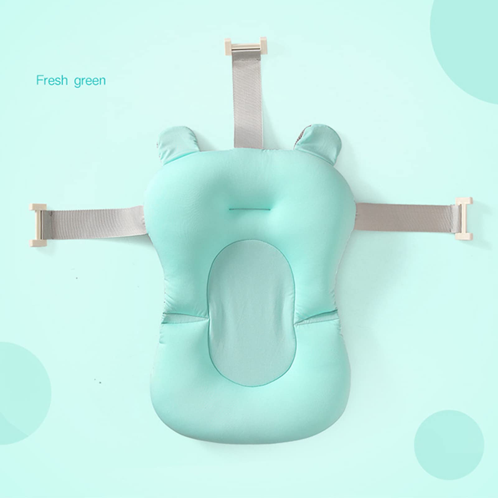Baby Bath Cushion Pad Newborn Bathtub Mat Infant Bath Supporter Net Baby Bathtub Pillow Non-Slip Floating Bathing Tub Seat (Green Bear, 28cm*43cm*26cm)