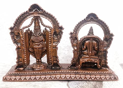 Image of Copper Idols India, 3.1 inches, Handmade Lord Balaji with Lakshmi, 295 Grams, Patina Antique Finish, Pack of 1 Piece
