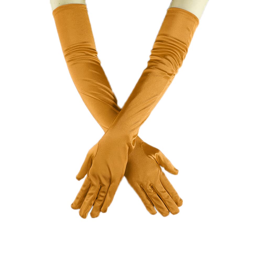 Classic Women's Gloves Long Elastic Elegant 1920s Style Evening Gloves Satin Gloves Gothic Opera Festival Party Wedding Bridal Gloves for Festive Fancy Dress Costumes Carnival Dark Gold — image 1