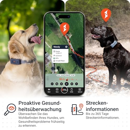 PAJ GPS Tracker für Hunde - 4G - Weglaufalarme + weltweite Live-Ortung - bis zu 10 Tage Akkusparmodus - Hunderückruf - mit Leucht-LEDs - Wasserdicht (IP67) - passt an jedes Halsband - schwarz