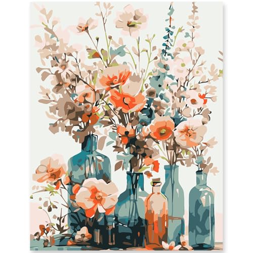 EFOTIML Pintura por Números Kit para Adultos Principiantes y Niños Edades 8-12, 1pcs 16x20 Canvas para Kits de Pintura para Adultos en Caja Colorida (Sin Marco) - Hojas de Eucalipto Flores