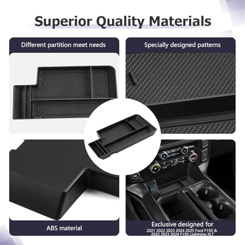 Image of LUWU Center Console Organizer for 2021-2024 2025 Ford F150 & 2022-2024 F150 Lightning XLT Hidden Storage Tray Lower Storage Box 2025 F150 Accessories Fits into The Open Pocket in Front of The Shifter