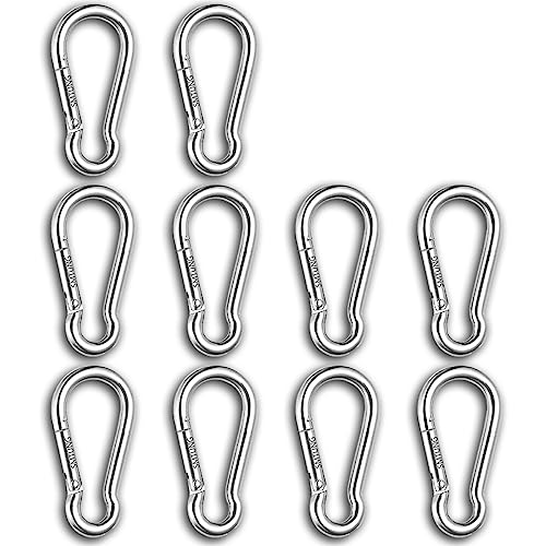 SMTUNG 10 Pcs Small 304 Stainless Steel Carabiner Quick Links Multifunctional Carabiner for Keychain?Bird Feeders?Dog Leash. (M4 Carabiner), Silver