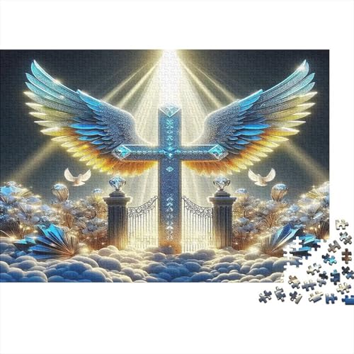 Croix avec des Ailes Puzzle 1000 Pièces pour Adultes Lumière d’Ange Jeu de Puzzle 1000 Pièces Famille Détente Décoration 38x26cm/1000pcs