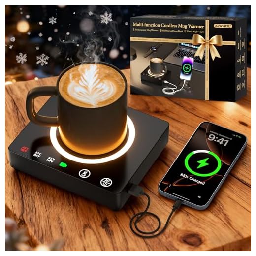 Mug Warmer Cordless 180 Min Battery Life - 10000mAh Portable Charger, Wireless Coffee Cup Warmer for Desk, 3 Temp Settings, Smart Candle Heat Plate for Home, Office, Travel, Camping & Gifts for Men