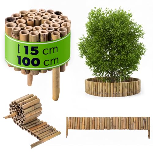 KADAX Rasenkante aus Bambus, 100 x 15 cm, Flexible Beeteinfassung, Beetumrandung aus Bambusstangen, Bambuszaun für Garten, dekorative Gartenzaun