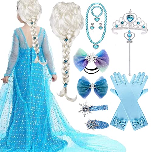 Princess Wig Girls Braid Accessories with Princess Wand Necklace Ring Kids Gift Toy Play Dress Up Jewelry Costume Accessories for Toddler Girls