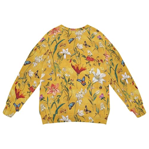 JUNZAN Retro Butterflies Flowers Yellow Big Boys Hoodie Sweatshirt Crewneck Kids Hoodies Boys Athletic 4T2