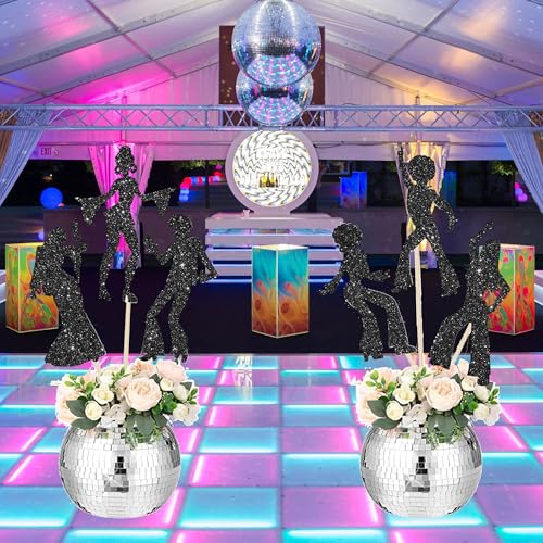 Image of 12Pcs Disco Dancing Party Centerpiece Sticks 70s Disco Party Decorations Black Glitter 80's Disco Dancer Table Toppers for Disco Ball Music Theme Party Birthday Party Supplies