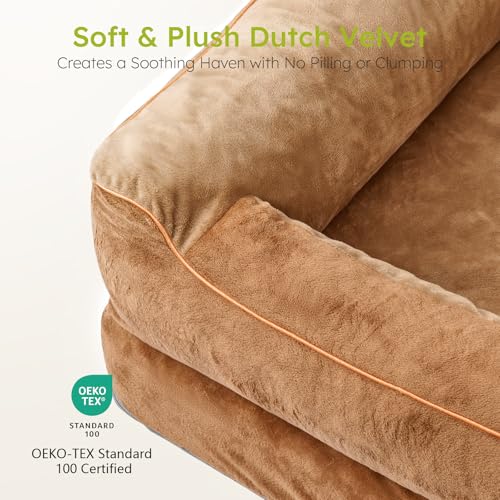 Image of CWAWZ Jumbo Dog Bed for Extra Large Dogs, Orthopedic Dog Bed with Cooling Gel Memory Foam, Waterproof Dog Bed with Removable Washable Cover, 45 inch Dog Sofa Couch Dutch Velvet with Bone Toy, Brown