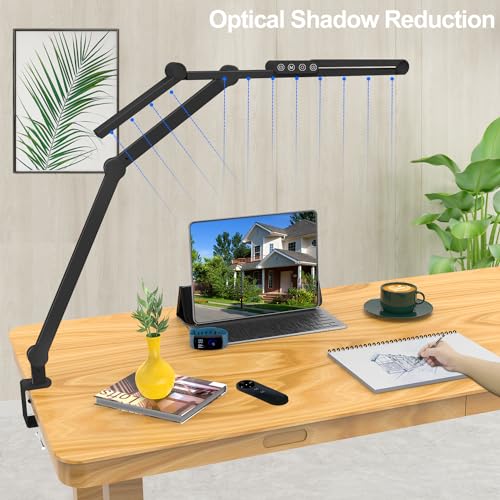 Image of Micomlan Desk Lamp with Clamp, Architect Led Desk Lamp for Home Office with Remote Control, 24W Ultra Bright Auto Dimming Computer Light Adjustable Table Light for Working Workbench (Remote)
