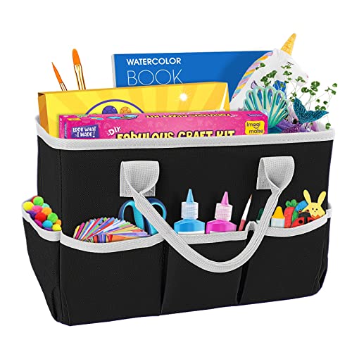 Image of ZKOO Art Supply Storage Organizer Caddy, Craft Tote Bags With Pockets for Scrapbook Organization and Storage Supplies, Portable Office Organizer (Black, Small)