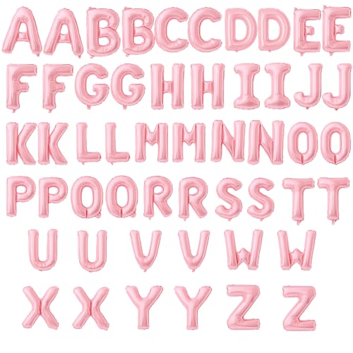 52 Pieces 16 Inches A-Z Letter Balloons 2 Sets of Alphabet Mylar Balloon (Each Letter Includes 2 Balloons) for Party Decorations Birthday Graduation and Hanging Alphabet Banners (Pink)