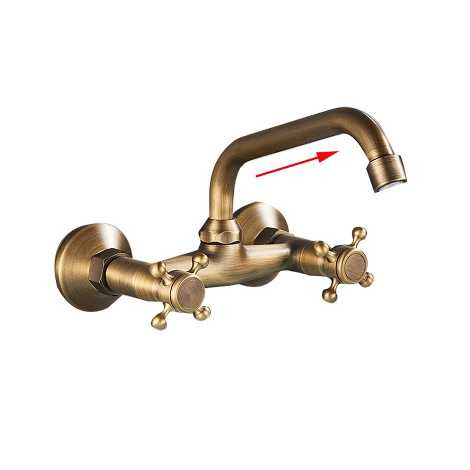 Cudtapi Antique Brass B Bathroom Faucet Black Bathroom Basin Faucet 360 Degree Rotating Spout Hot And Cold Two-Handle Wall Mounted Kitchen(Antique Brass B)
