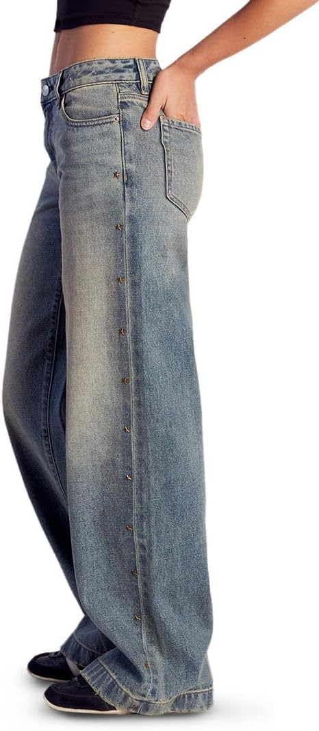 PacSun Women's Casey Low Rise Baggy Jeans Star Stud