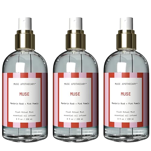 Muse Apothecary Flush Ritual - Aromatic &amp; Refreshing Toilet Spray, Use Before You Go, 8 oz, Infused with Natural Essential Oils - Valentine's Day Gift - Mandarin Rosè + Pink Pomelo, Pack of 3