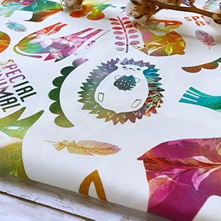 Amazon 北欧風 生地 布 ステンシル 動物柄 大柄 綿オックス コットン 生地幅110cm 50cm 商用利用可 おしゃれ ネコ うさぎ はりねずみ とり ねずみ コアラ 布 生地 通販