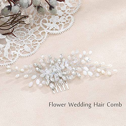 Latious Silver Bride Wedding Hair Comb Crystal Bridal Side Comb Pearl Hair Piece Rhinestone Hair Accessories For Women And Girls #TOP1