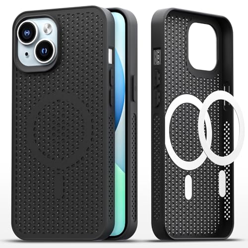 Image of Pikkme Back Cover for iPhone 13 / iPhone 14 | Honeycomb Cooling Design | Silicone Heat Dissipation | Mag-Safe Compatible | Shockproof Camera Protection Bumper Case (Black)