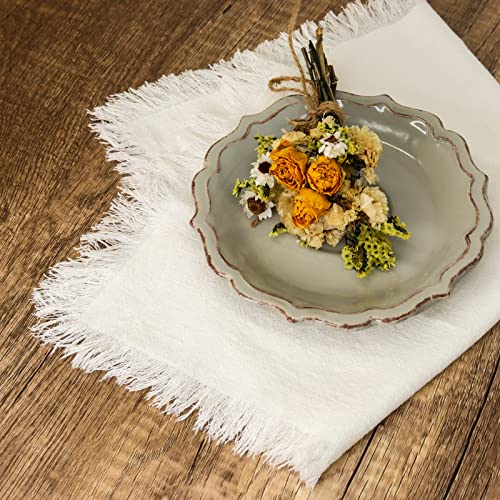 Dololoo Handmade Cloth Napkins, Cotton Linen Cloth Napkins With Fringe, Versatile Handmade Square Rustic Fringe Napkins For Dinner, Wedding And Parties, 18 X 18 Inches Set Of 4, White #TOP3