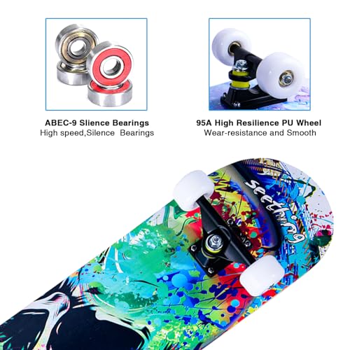 Image of Skateboards for Beginners Kids Boys Girls and Adults,31''x8'', 7-Layer Maple, Double Kick Concave, Fascinating Cool, Solid&Durable