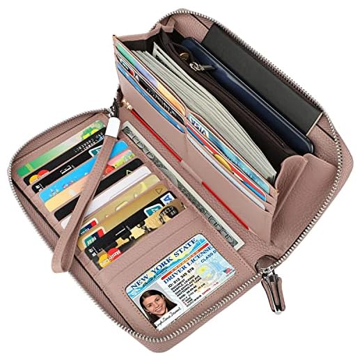Lavemi Women's RFID Blocking 100% Leather Large Capacity Zip Around Wallet Phone Holder Clutch Travel Purse Wristlet(Large Size Nude)