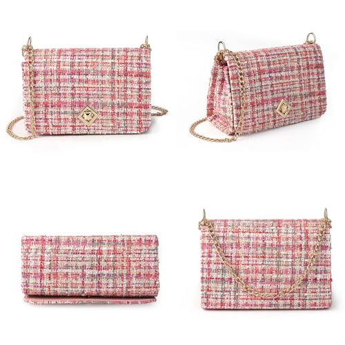 Large Shoulder Bags for Women PU Leather Cross body Bag Tweed Purses Evening Bag Clutch Satchels, with Chain Strap3